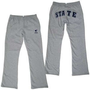 women's heather gray sweatpants flared legs PSU and Athletic Logo left thigh, State across butt